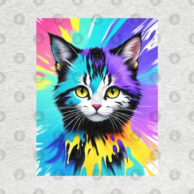 Cute Kitten Splash Painting by Juka